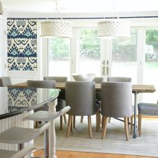 Trendy Kitchen Dining Nook With Gray Upholstered Chairs