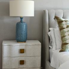 Blue Ceramic Lamp in Transitional Bedroom