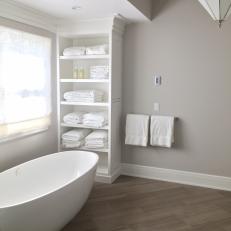 Master Bathroom Features Contemporary Soaking Tub