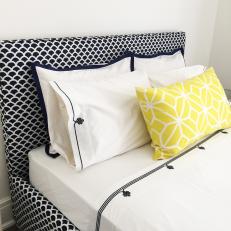 Nautical Bedroom Features Navy Upholstered Bed