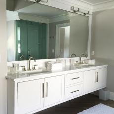 Floating White Vanity in Transitional Master Bathroom