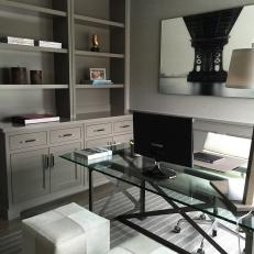 Transitional Home Office With Gray Built-Ins