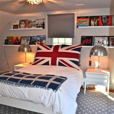 Hip, Masculine Teen Bedroom With Open Shelving