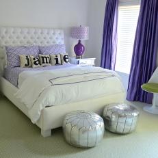 Glam Teen Girl's Bedroom With Purple Patterns and Silver Accents