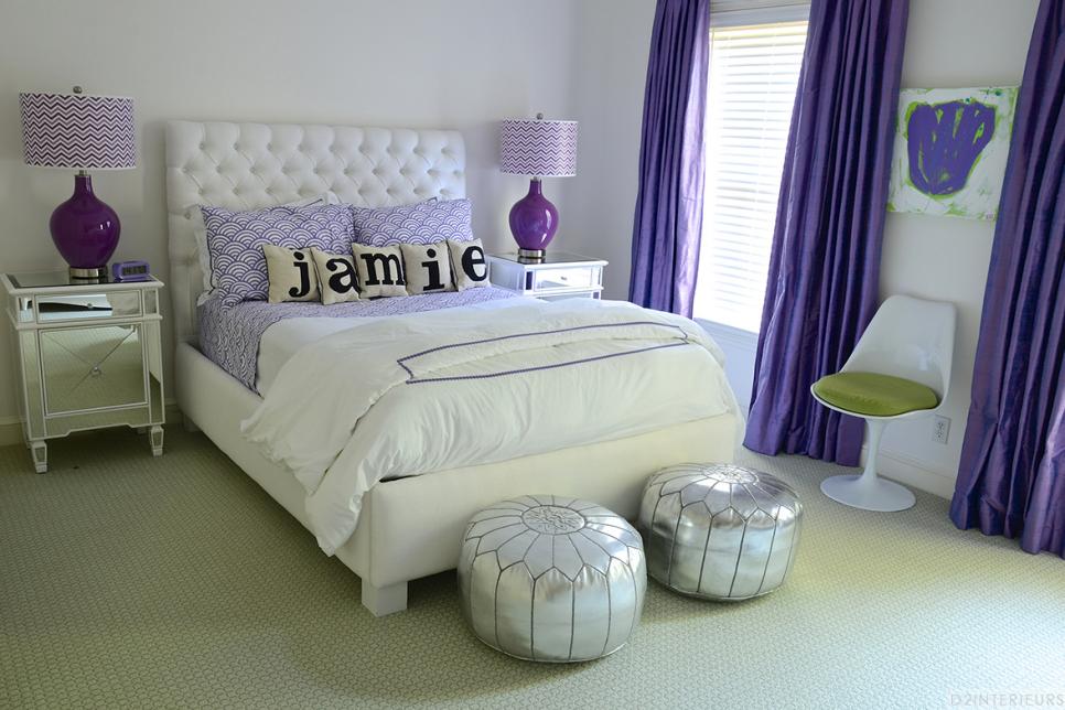 Glam Teen Girl S Bedroom With Purple Patterns And Silver Accents Hgtv