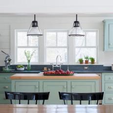 White Cottage Kitchen With Mint-Green Cabinetry