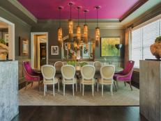 Gray and Pink Dining Room With Pendants