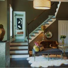 Gray Eclectic Foyer With Sheepskin Rug