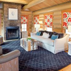 Neutral Rustic Contemporary Living Room With Bright Shades