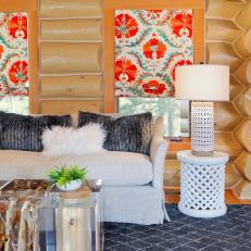 Multicolored Eclectic Rustic Living Room With Patterned Shades