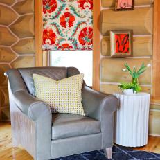 Silver Leather Armchair and Colorful Shade