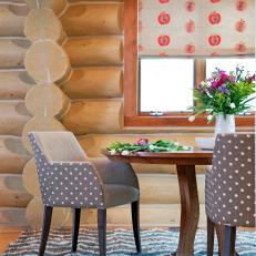 Rustic Contemporary Dining Room With Polka Dot Chairs