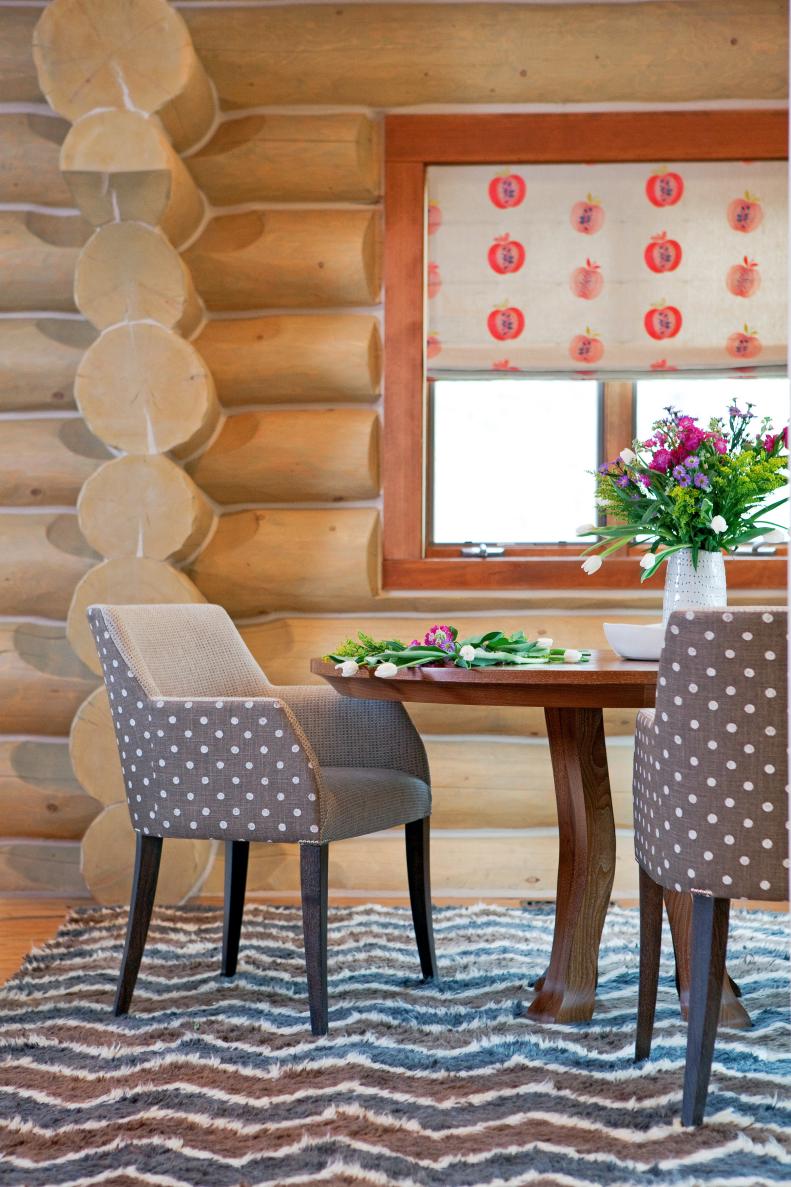 Cabin Dining Room With Polka Dot Chairs