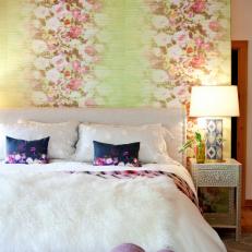 Eclectic Multicolored Bedroom With Floral Wallpaper