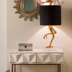White Console Table and Crane Lamp