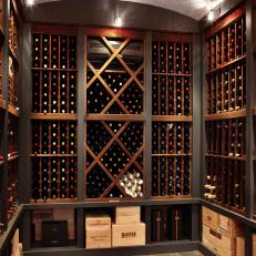 Wine Cellar With Subway Tile Ceiling