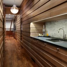 Contemporary Butler's Pantry With Wood Panels