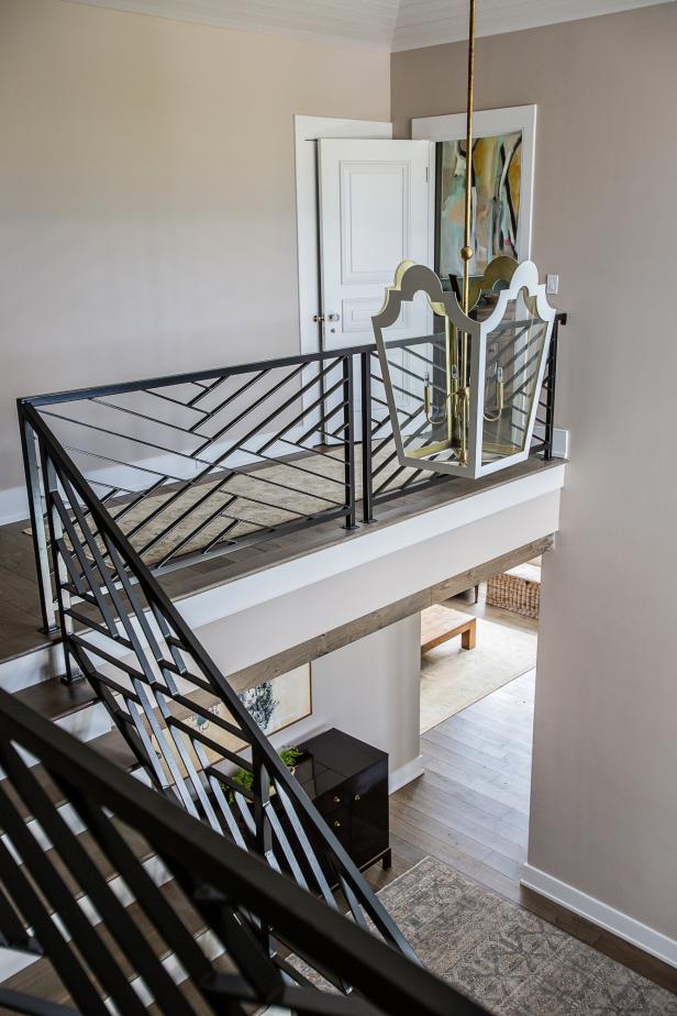 Contemporary Staircase Features Pendant Light & Metal ...