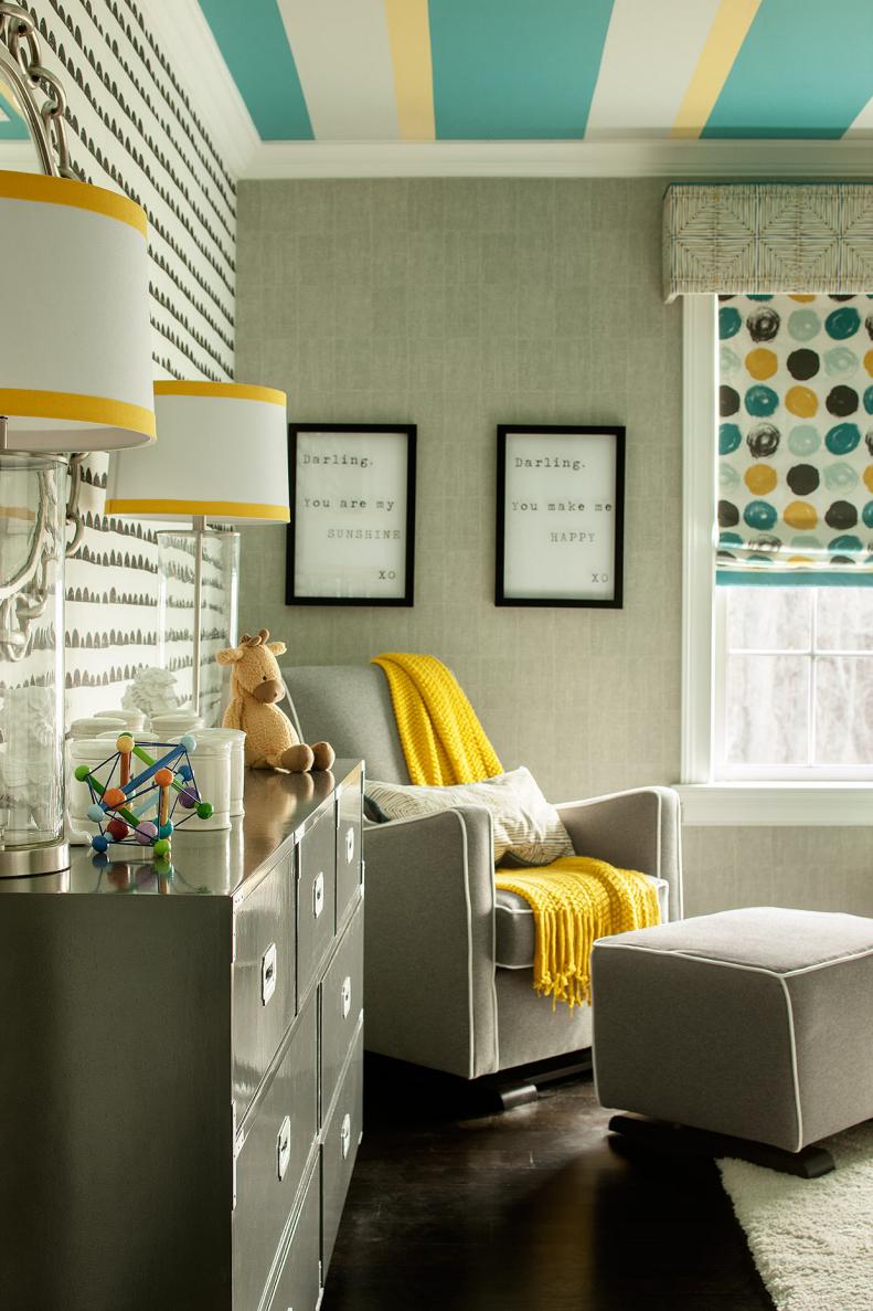 Midcentury Modern Nursery With Gray, Yellow & Blue Accents