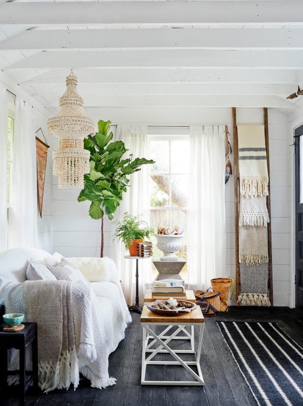 boho accent wall living room