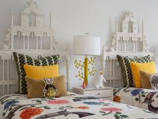 Contemporary White Kid's Room With Twin Beds & Multicolor Bedding