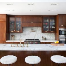 Gorgeous Transitional Kitchen With White Marble Countertops
