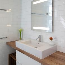 Contemporary Vanity With Vessel Sink & Wood Countertop