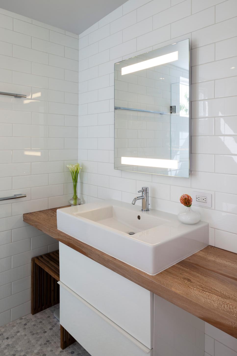 Contemporary Vanity With Vessel Sink Wood Countertop Hgtv