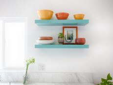 Blue Floating Kitchen Shelves