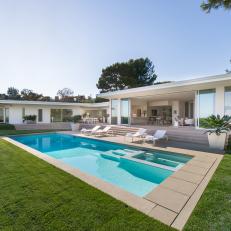 Midcentury Modern Single-level Home with Open Living Room and Large Pool