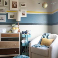 White Armchair and Blue Pouf in Nursery