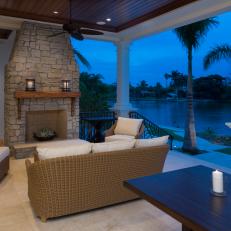 Covered Patio With Stone Fireplace