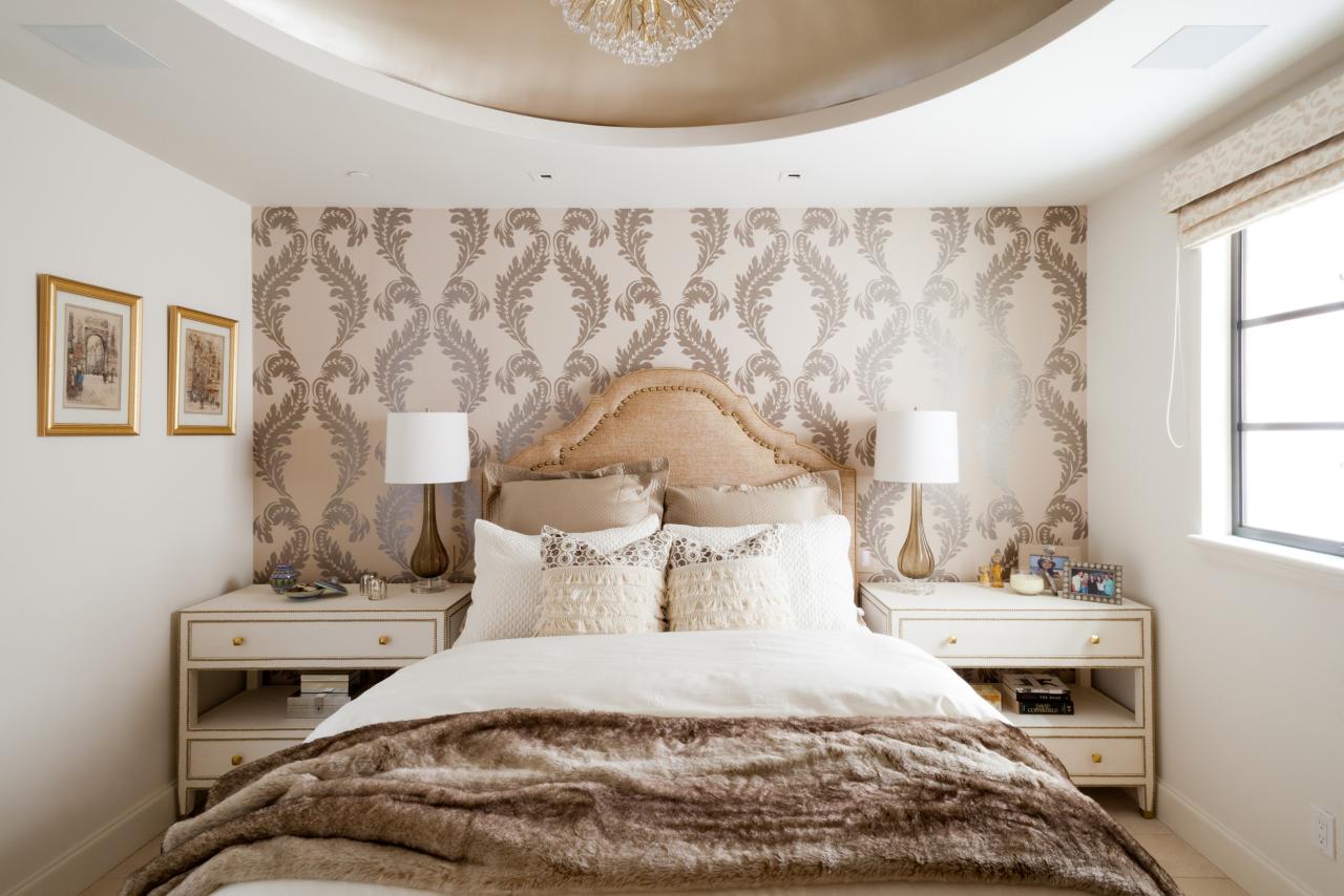 Master Bedroom with Wallpapered Accent Wall and  