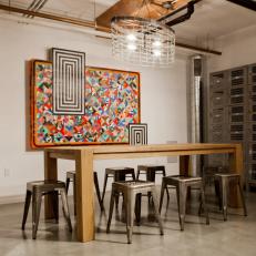 Dining Room With Modern Art Piece and Antique Lockers