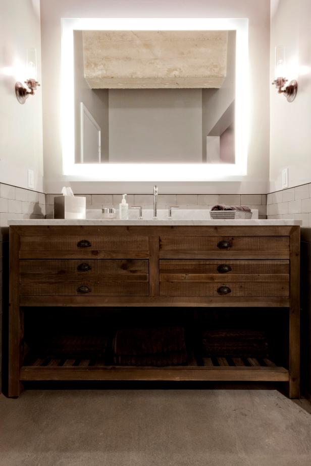 Bathroom Boasts Lighted Mirror And Dresser Style Vanity Hgtv