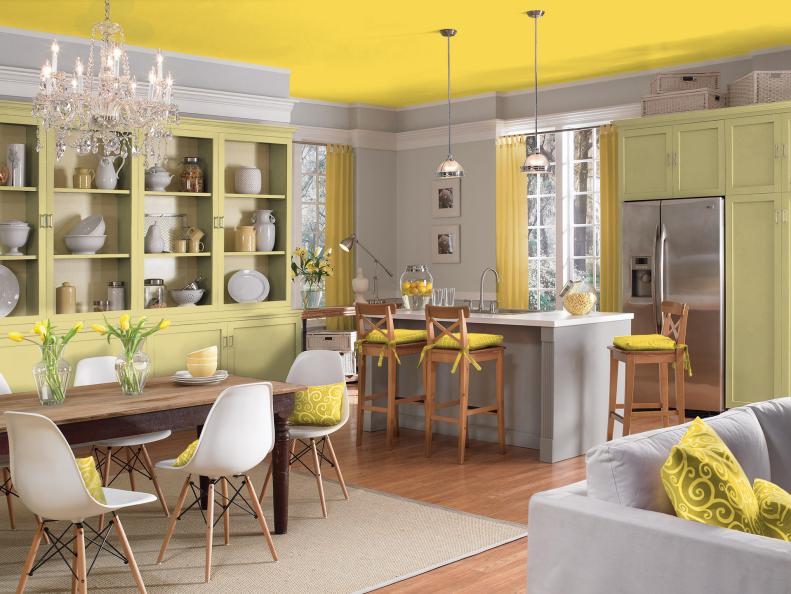 Yellow and Gray Kitchen With Modern Accents