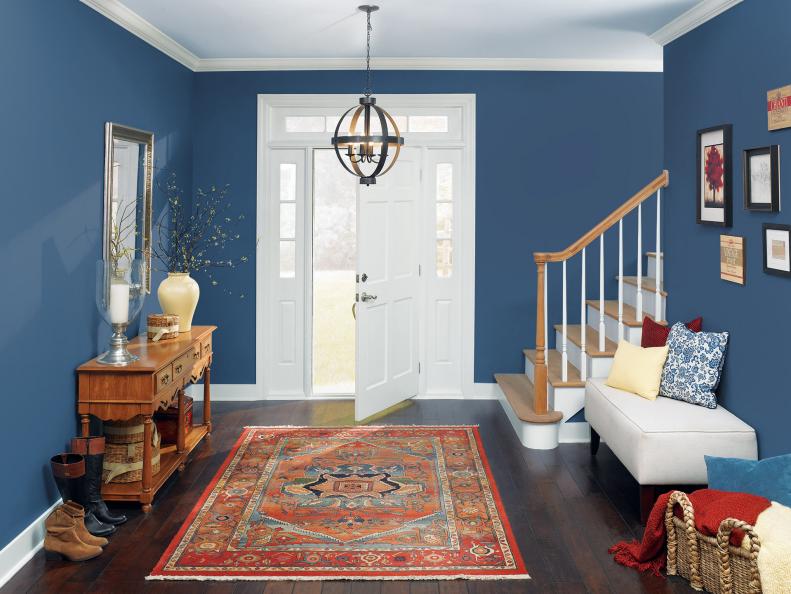 Navy Blue Entryway With Oriental Runner