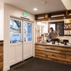 Cafe Entry With Reclaimed Wood Barista Bar
