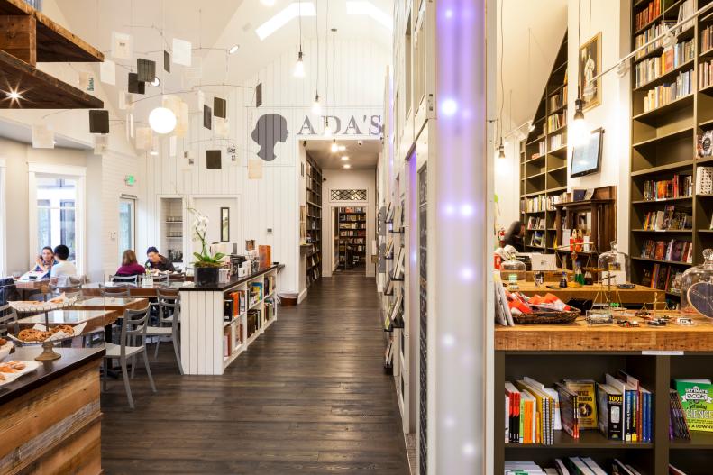 Contemporary White Cafe With Bookstore Section