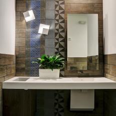 Contemporary Restroom Features Patterned Artisan Tile