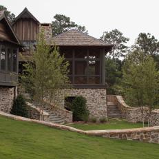 Rustic Lakeside Retreat With Stone Retaining Wall