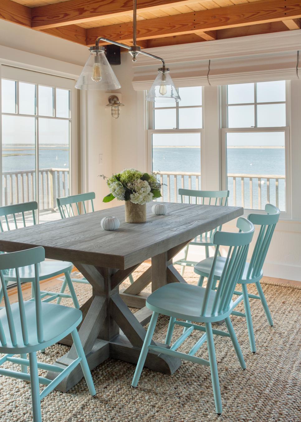 Coastal Dining Room With Beachy Blue Dining Chairs | HGTV