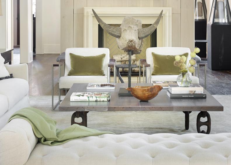 Transitional Neutral Living Room With Sage Green Accents