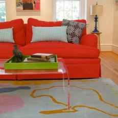 Kid-Inspired Rug Takes Center Stage in Hip Living Room
