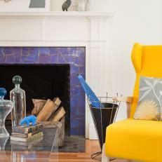 Funky Blue Fireplace Surround Pairs With Classic White Mantel