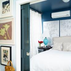 Dark Blue Apartment Bedroom With Pocket Doors