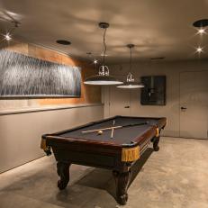 Modern Basement Game Room With Classic Pool Table