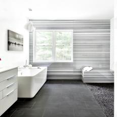 Gray Marble Accent Wall Wows in Modern Bathroom