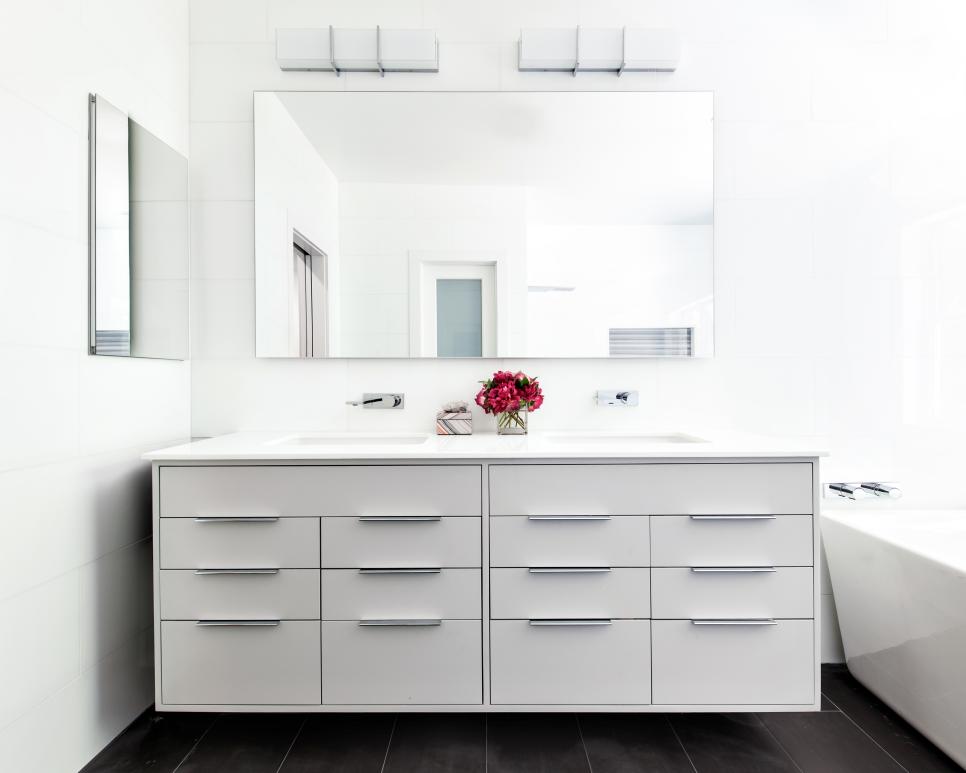 Crisp White Bathroom With Modern Floating Vanity | HGTV