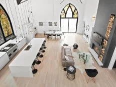 White Modern Great Room Seen From Above